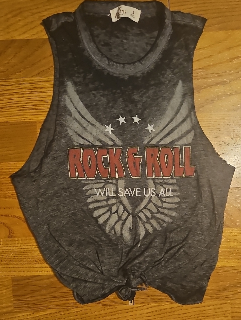 Hollister Black Graphic Rock & Roll Tank with Red Print